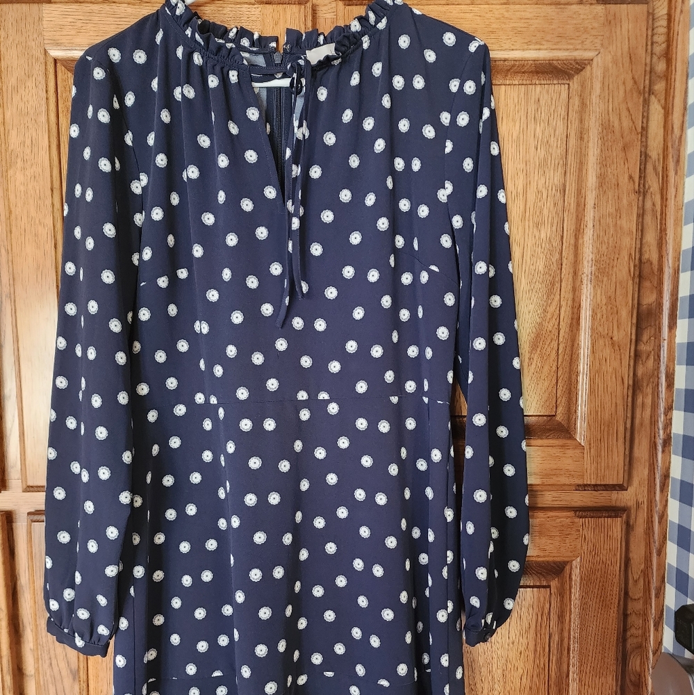 Loft Navy Floral Dress Long Sleeve Size 8